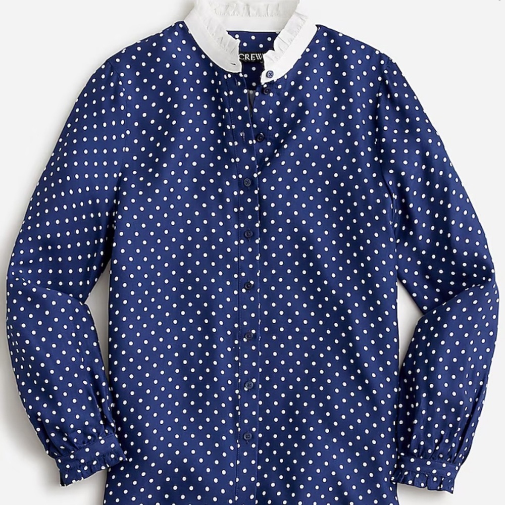 JCrew Drapey cupro-blend ruffle-trim shirt in dot